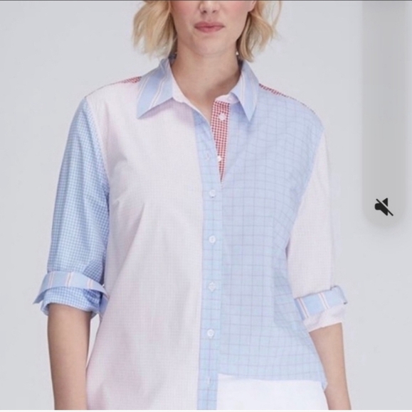 Lane Bryant sz 14 button up shirt gingham mix pattern WT244 - Picture 1 of 6